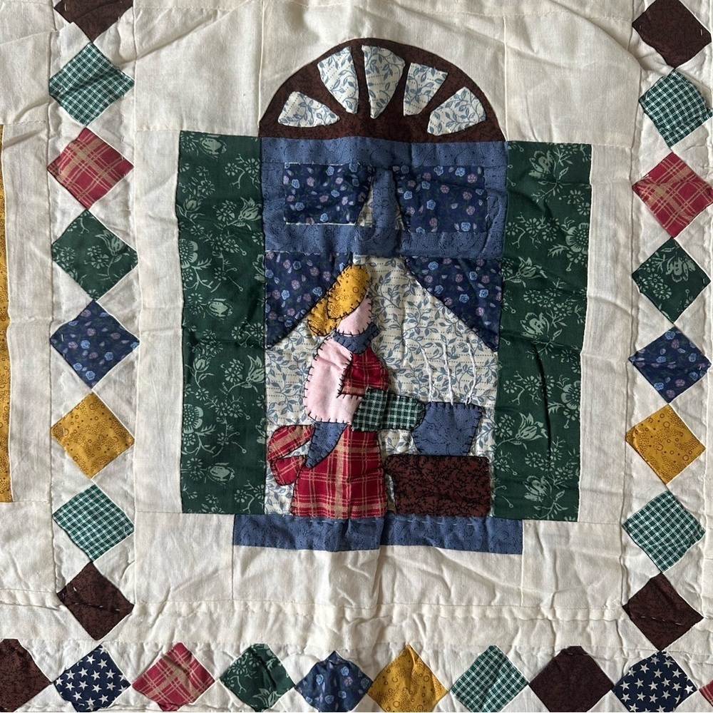Vintage Cotton Small Patchwork Quilt Village Home Cozy Vibe - Picture 4 of 11